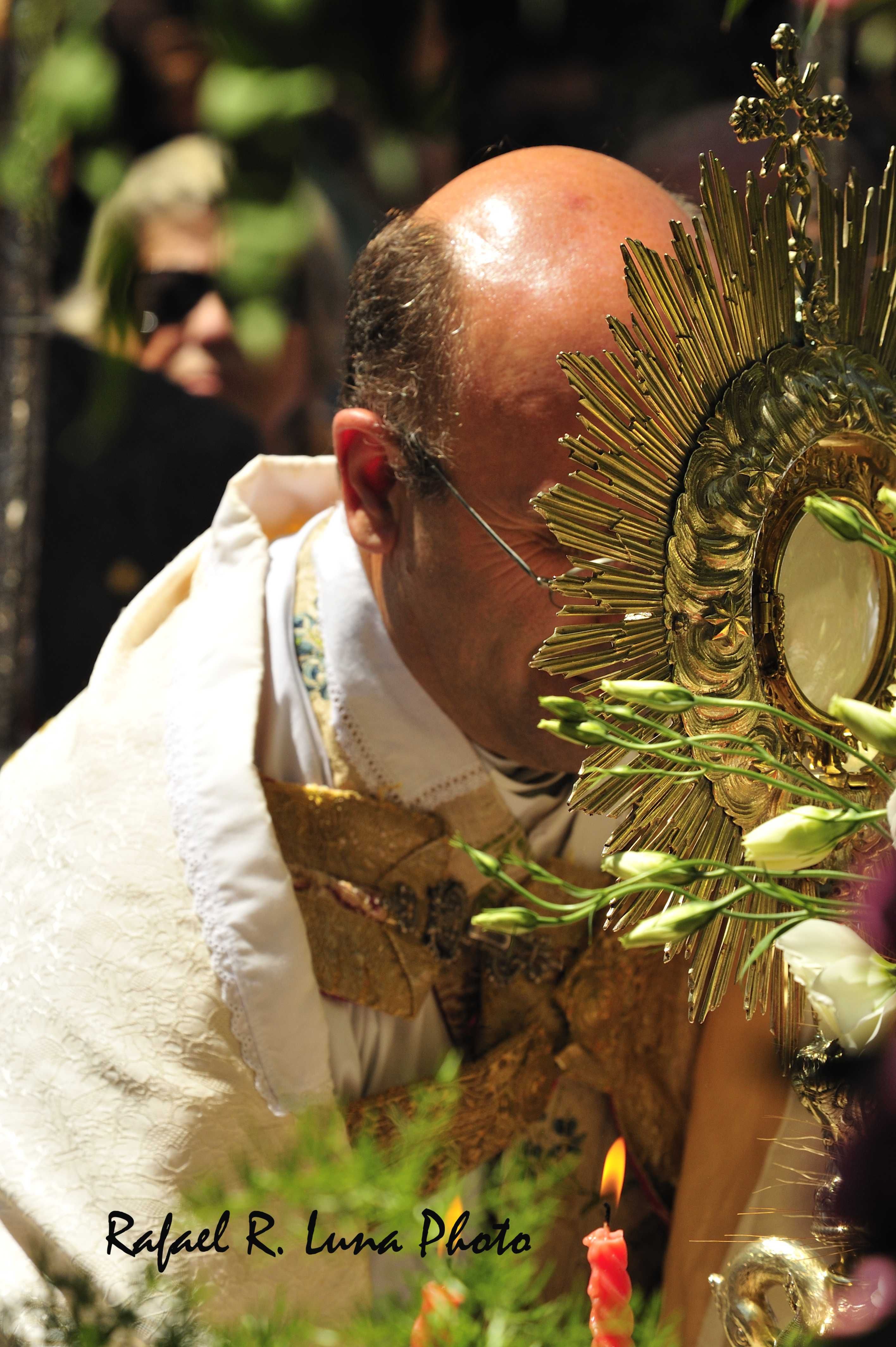 Imagen del Sacerdote con el Santísimo, orando sus plegarias.